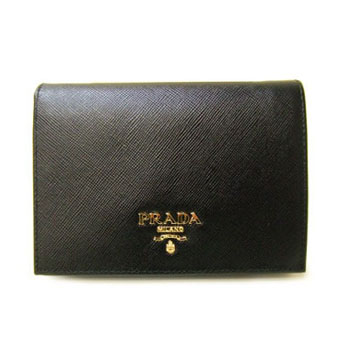 PRADA プラダ 二つ折り財布 コピー 1M0668  SAFFIANO METAL 型押しカーフ NERO ブラック